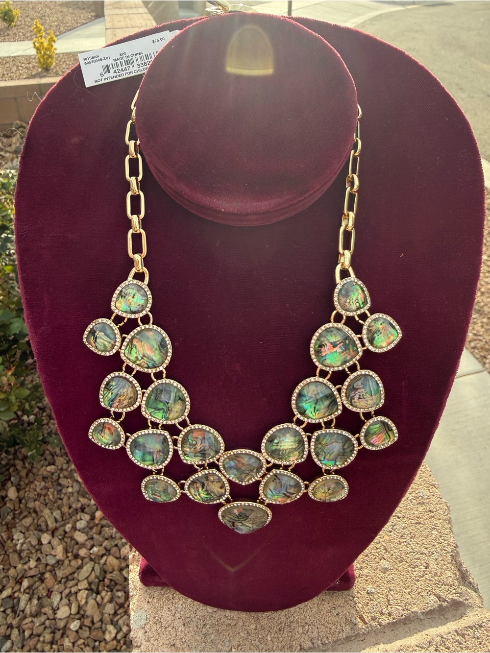 NWT Anne Klein Gold-Tone Faux Abalone Statement Bib Necklace ($75 MSRP)
